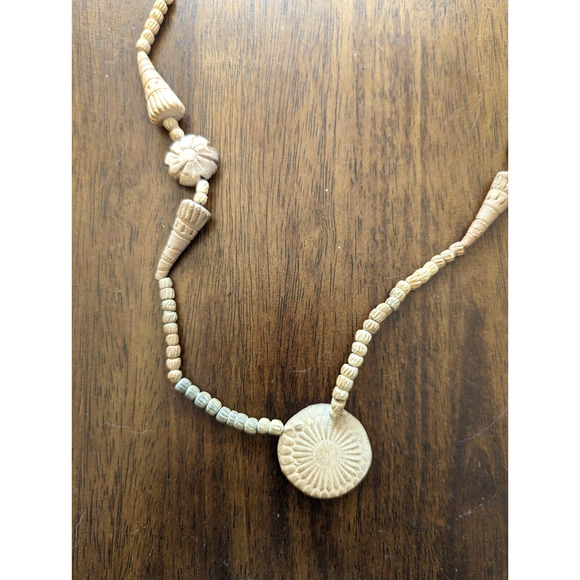 Vintage Handmade Terracotta Clay Bead Floral Necklace Southwest Boho Beachy 28" - Picture 4 of 7